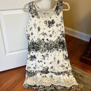 Off white with olive green flowers linen dress made in Positano